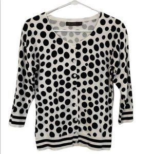 The Limited Button Down Sweater SZ Small Black & light cream Polka Dot